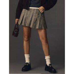 Pilcro Anthropologie High-Waisted Pleated Mini Skirt Plaid Brown Motif Size 12